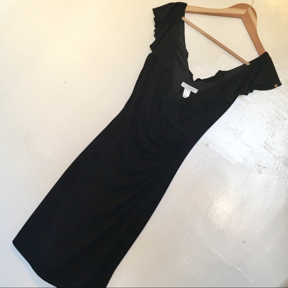 Sexy WHBM Ruched & Ruffled Little Black Dress